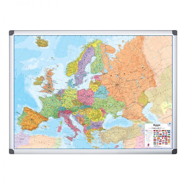 harta politica a europei nemagnetica cu rama din aluminiu bi office 90x120 cm 9088