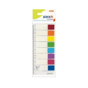 index autoadeziv din plastic transparent cu tab color si rigla 45x12 mm stickn 8 culori neonset 15 filebuc 9304