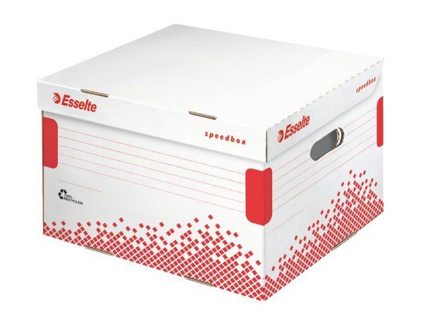 container pt arhivare esselte speedbox m din carton alb cu capac 367x263x325 mm 9763
