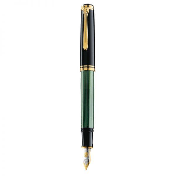 STILOU SOUVERAN M1000 EF,PENITA AUR 18K,ACCESORII PLACATE CU AUR, CORP NEGRU-VERDE