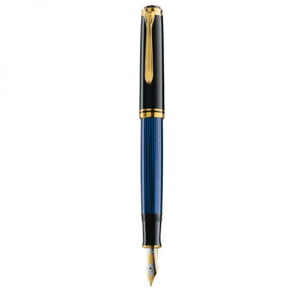 STILOU SOUVERAN M800 B PENITA AUR 18K,ACCESORII PLACATE CU AUR,CORP NEGRU-ALBASTRU