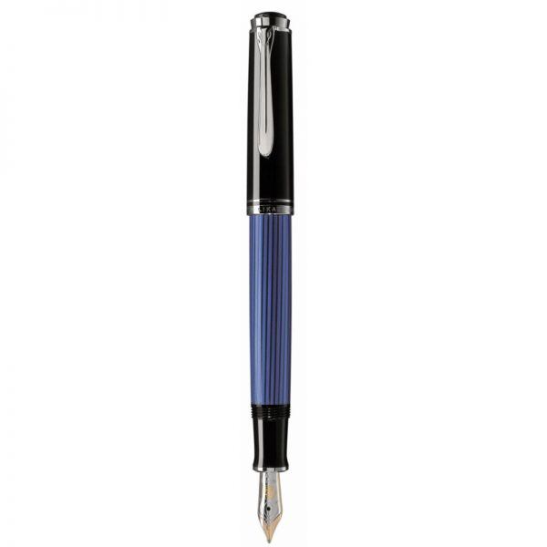 STILOU SOUVERAN M405 EF,PENITA AUR 14K PLACAT CU PALADIU,CORP NEGRU-ALBASTRU